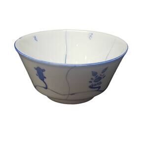 Vintage Rare Mid Century Chinese Blue White Floral Porcelain Rice Noodle Bowl